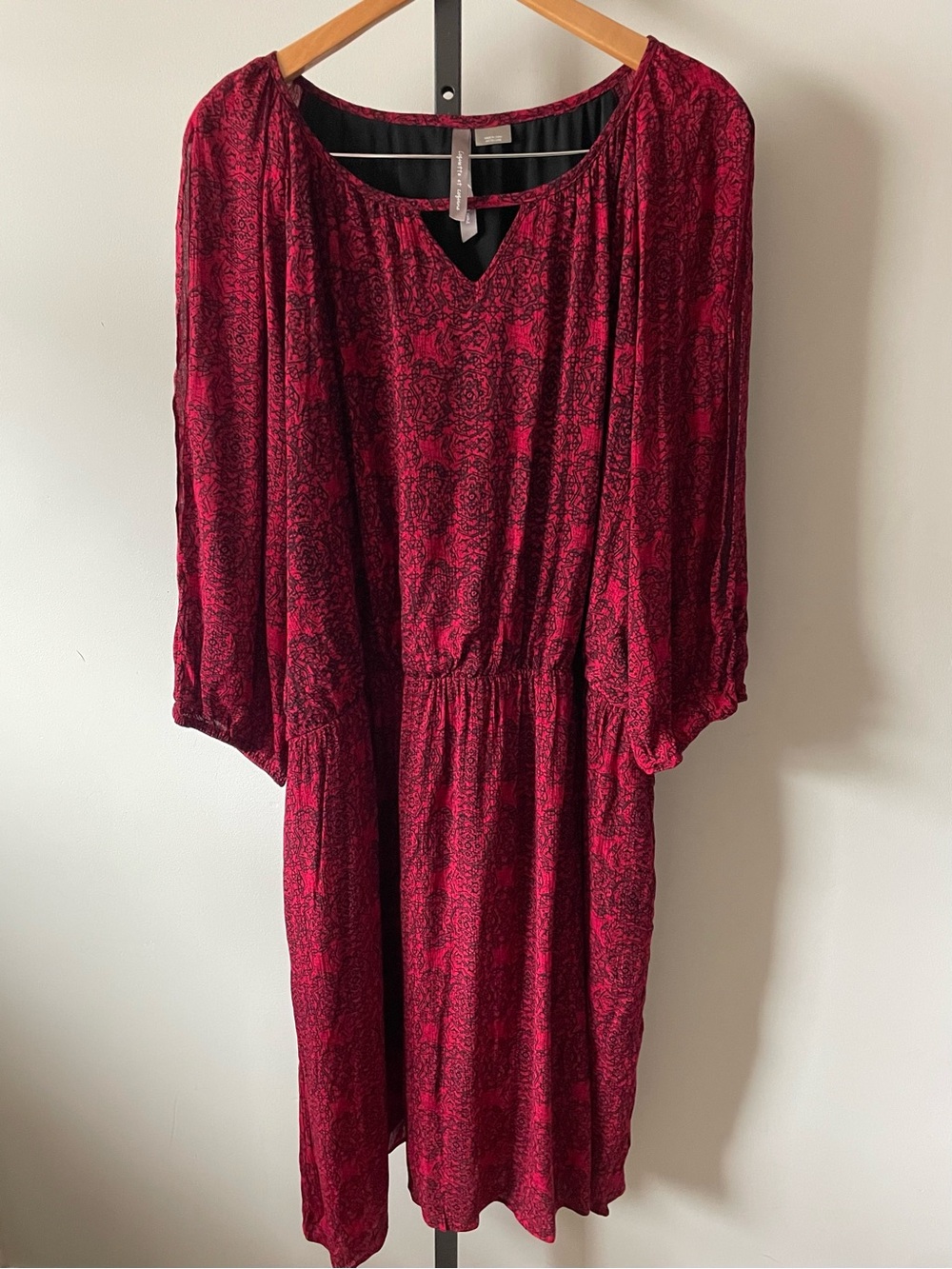 Penningtons Crimson Red Black Medallion Print Dress Plus Size 3X Boho - Picture 8 of 8